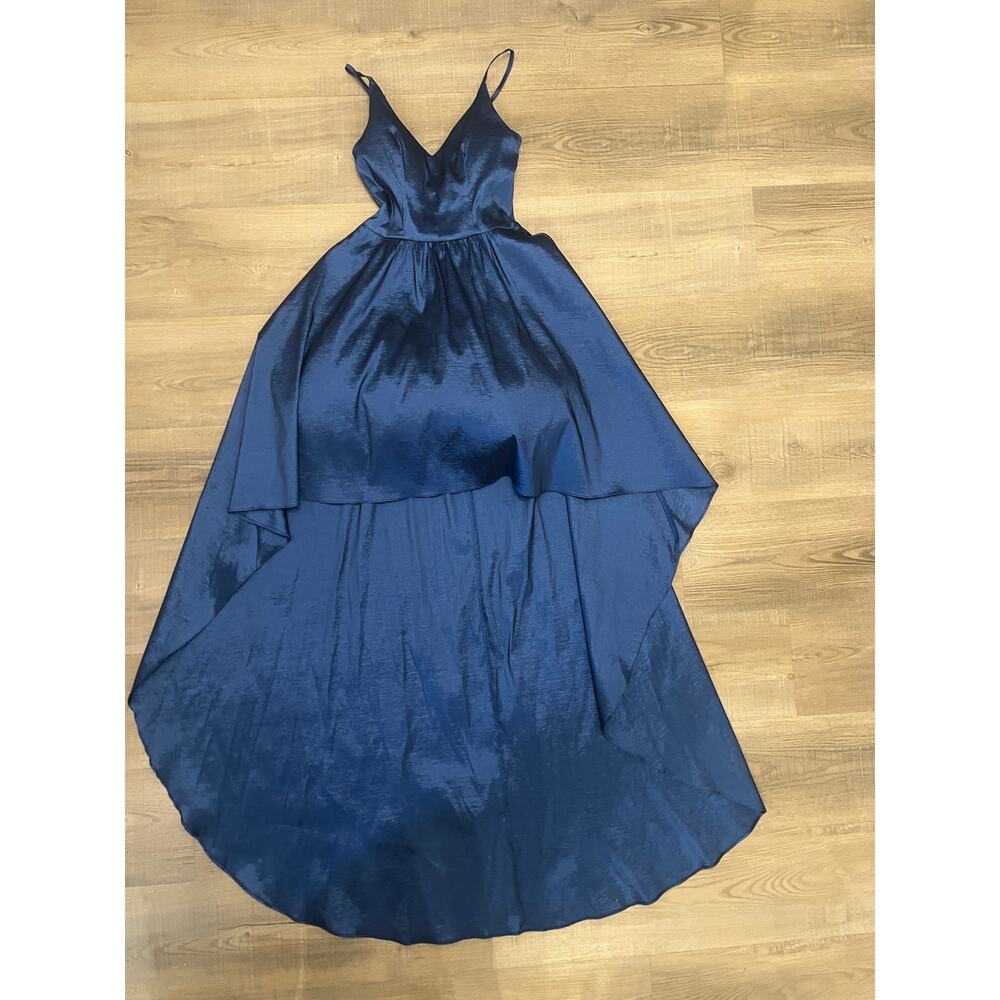 B. Darlin Shine Textured High Low Navy Gown